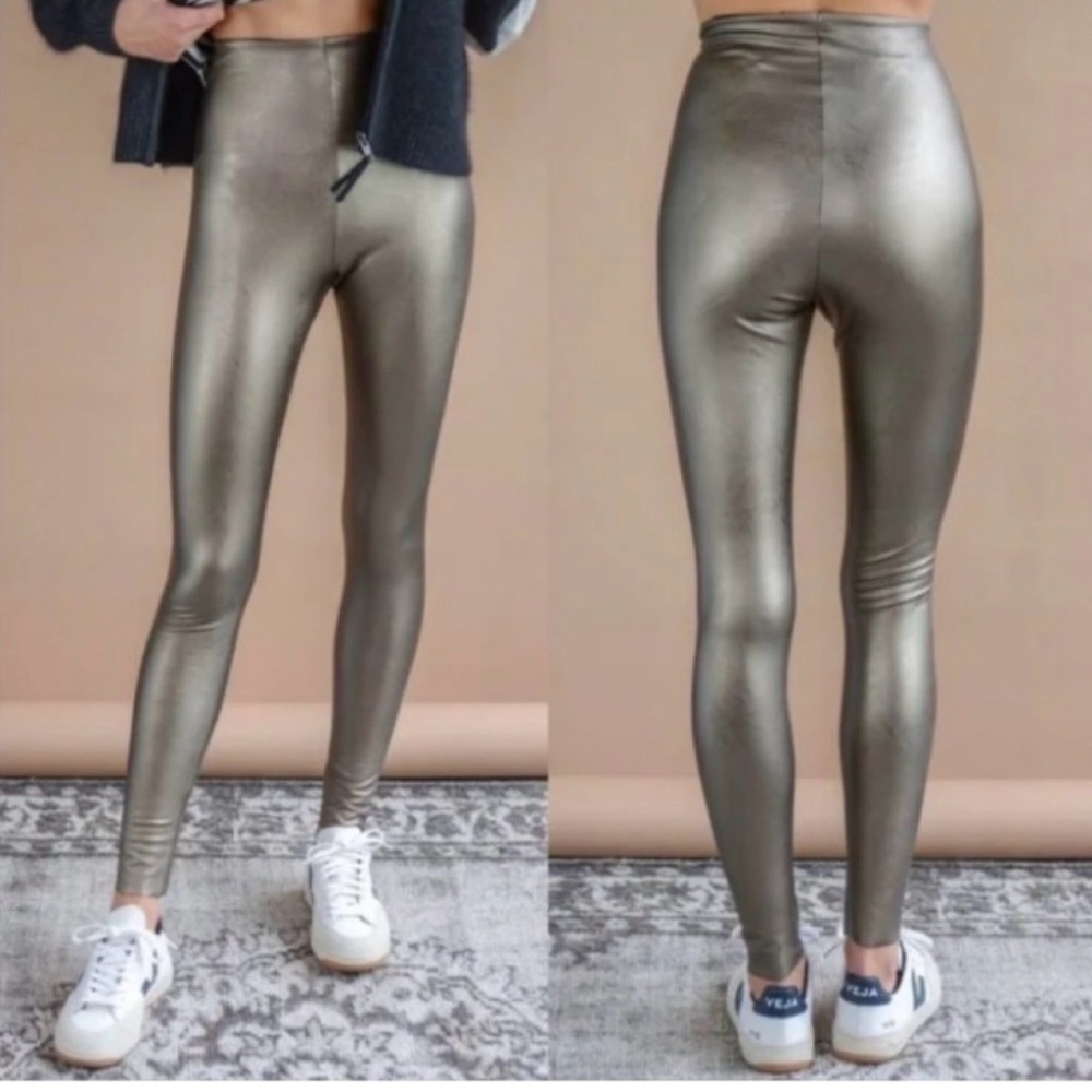 COMMANDO Perfect Control Faux Leather Leggings Bronze Metallic High Rise Sz S